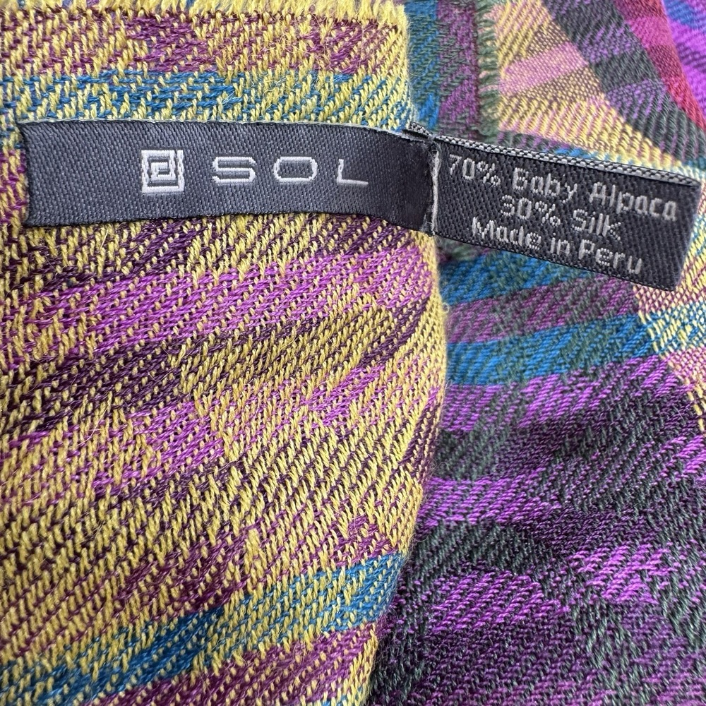 Sol Peruvian Inca Scarf Shawl Baby Alpaca Silk Blend Lightweight Colorful Fringe - Picture 3 of 6